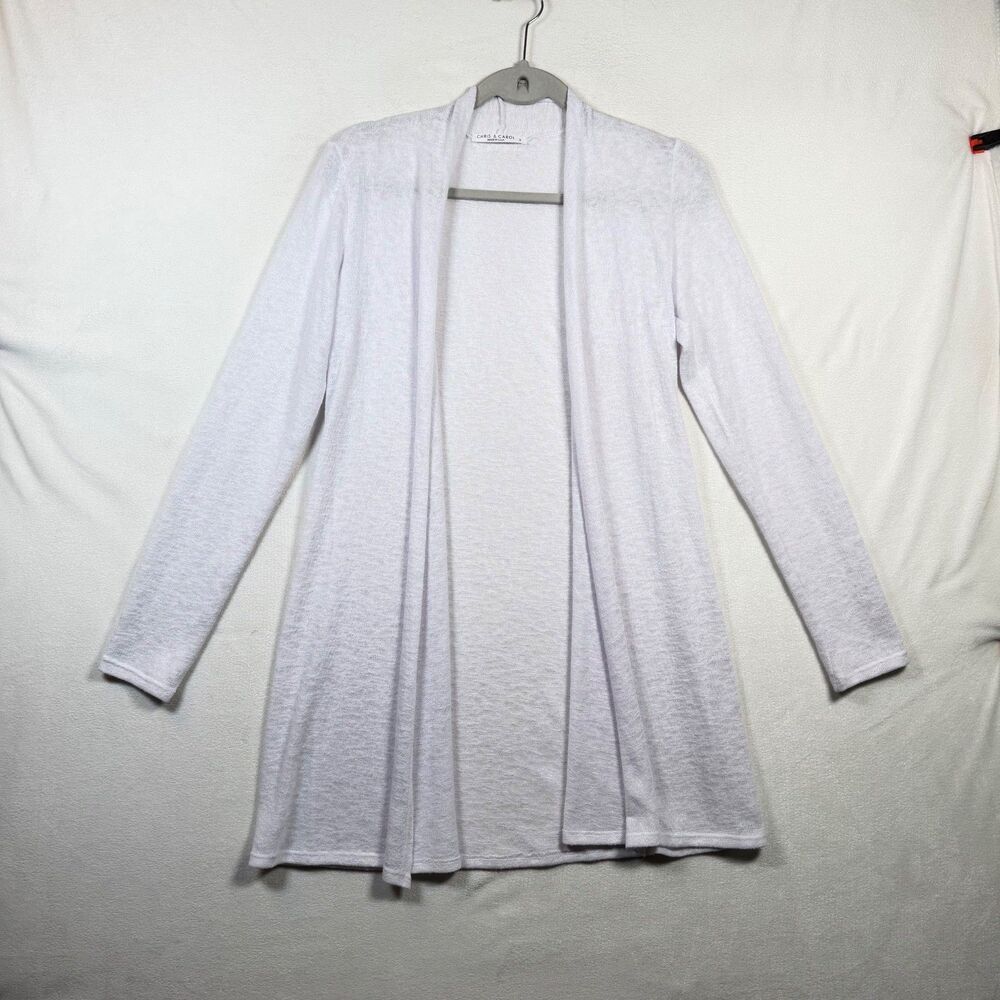 Chris & Carol White Open Front Cardigan Size S Lightweight Long Sleeve USA Made